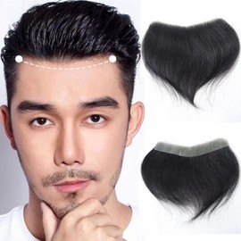 Lavishairs 0.06mm Full PU Frontal Hairpiece For Men Natural Hairline Forehead Hair Piece Patch Invisible Seamless Ultra Thin Skin PU Human Hair Toppers Replacement Toupee Black/Brown Color