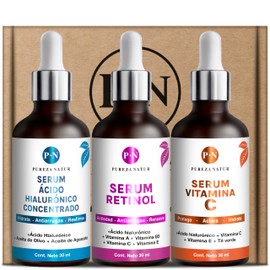 PUREZA NATUR Kit Serum facial Acido Hialurónico, Vitamina C y Retinol anti edad  Paquete completo de serum para el cuidado de la piel, hidratación y  