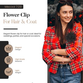 7.09" Elegant Black Floral Brooch Pins for Women | Delicate Hair Clips Dainty Satin Large Flower Brooches for Women | Stylish Hair Clips & Fabric Flower Pins for Clothes, Flowers Accessories for Woman