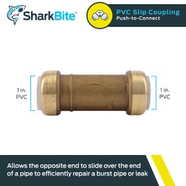 SharkBite 1 Inch PVC Slip Coupling, Push to Connect Brass Plumbing Fitting, PVC Pipe, UIP3020A
