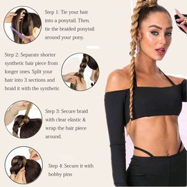 32 inch Long Braided Ponytail Extension with Hair Tie Straight Wrap Around Hair Extensions Ponytail Natural Soft Synthetic Hair Piece for Women Girls Daily Wear (80cm, Black)