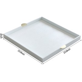 HofferRuffer Extra Large Square Serving Tray, Elegant Faux Leather Ottoman Tray with Gold Hardware Handles, Serve Tea, Coffee or Breakfast in Bed, 23.6 x 23.6 inches, White Large Square