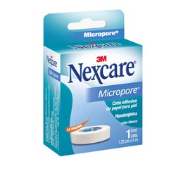 Nexcare 3M, Cinta Adhesiva Micropore, Color Blanco, Hipoalergénica, Transpirable y Fácil de Remover, 1.25cm x 5m, 1 rollo