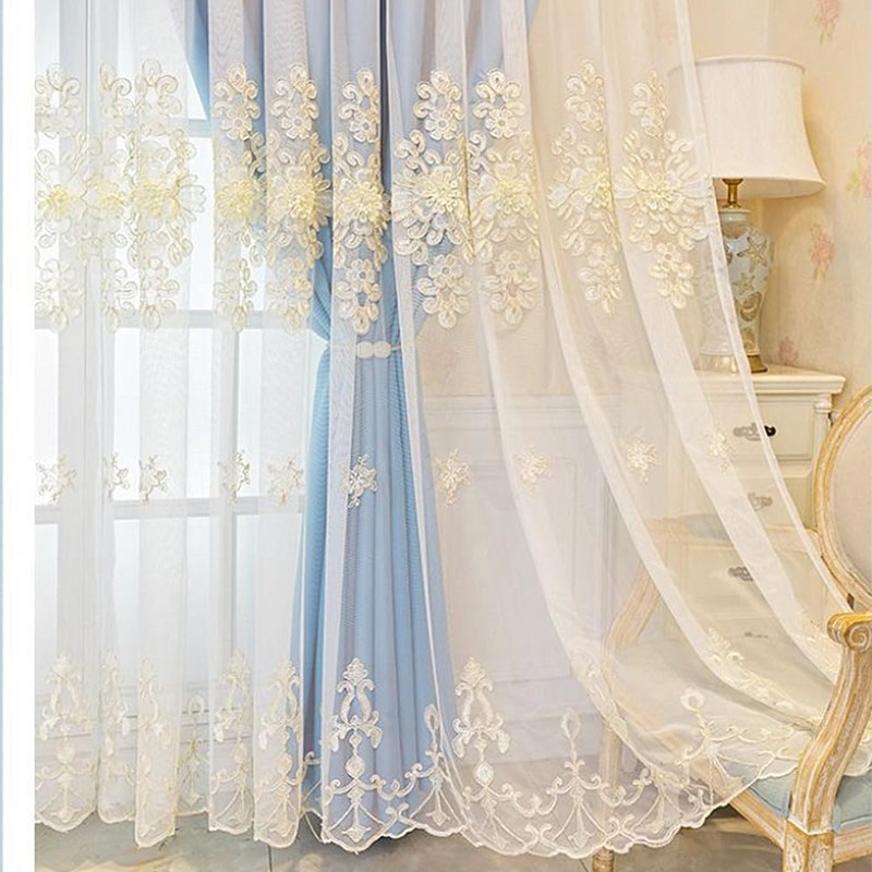 Amidoudou 1 Pair European Double Layer Curtains Luxury Embroidered Curtains
