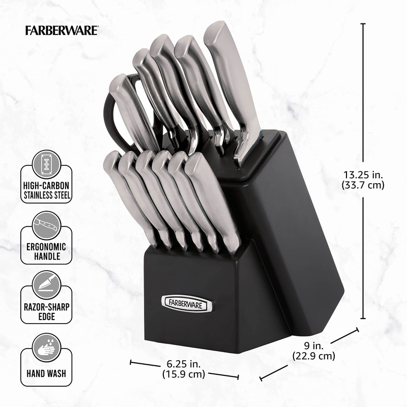 Farberware Self-Sharpening 13-Piece Knife Block Set with EdgeKeeper Technology, High