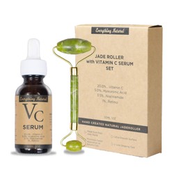 Jade Stone Roller & Vitamin C Serum with Hyaluronic Acid, Niacinamide and Retinol for face - Facial Roller Massager & Beauty Enhancing Serum Set