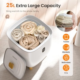 Electactic 25L Towel Warmer,Large Towel Warmers for Bathroom,Hot Towel Warmers Bucket with 2 Heating Modes,Auto Shut-Off,LCD Screen,Fits 2 Blankets,Bathrobes, White