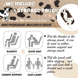 Bnuitland Brown Cow Print Flannel Blanket (60x80 Inches) with Cow Storage Pouch,300 GSM Double Sided Twin Size Bed Fleece Throw,Super Soft Cozy Outdoor Throw,Lightweight Fuzzy Home Decor