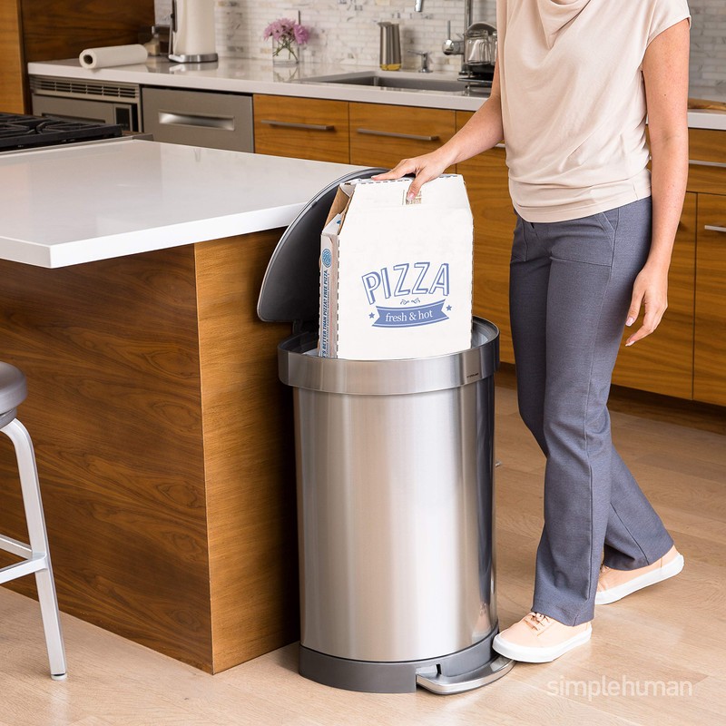 simplehuman 60 Liter Semi-Round Hands-Free Kitchen Step Stainless Steel Trash
