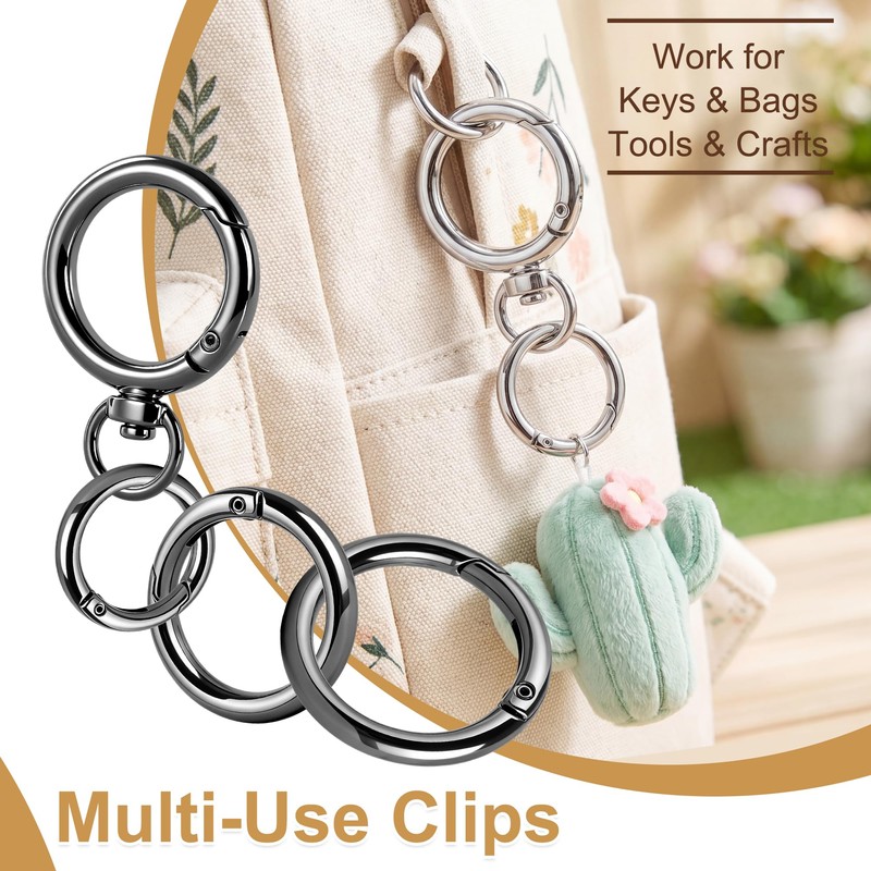 4 Sizes Metal Round Carabiner Clips with Spring O Ring,