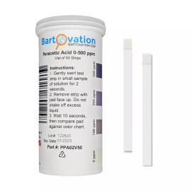 Bartovation High-level Peracetic Acid Test Strips, 0-500 ppm [Vial of 50 Strips]