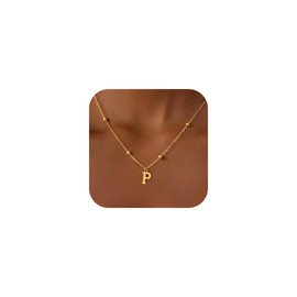 Fimhut Gold Necklaces for Women - 14K Gold Plated Bead Initial Letter Necklace Dainty Letter P Pendant Necklace Gold Jewelry Birthday Gifts for Women Jewelry Gifts