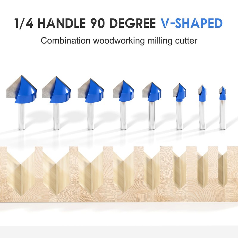1/4 Inch Shank 90 Degree V Groove Router Bit Set