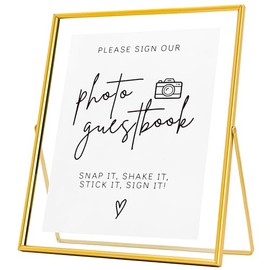 Calculs Por Favor, Firme Nuestro Libro de visitas Letrero para Fotos de Boda Letrero para Libro de visitas Marco de Fotos Flotante Dorado Letreros de Boda Soporte para Tarjeta de Lugar/menú 12” x 10”