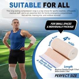 Elastic Bandage Wrap 4” Wide, 2 Pack | High-Performance Compression Bandage Wrap | Reusable | Excellent Elasticity for Legs, Ankle, Knee, Tummy, Body, Wrist | Sports & Outdoors (2 Pack)