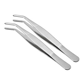 CoCud Tweezers, 5" Length, Stainless Steel Curved Blunt Serrated Tip Tweezer - (Applications: for Mechanical Equipment Product Repair), 2-Pieces