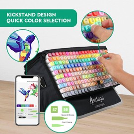 AEDAGA 200 Colors Alcohol Markers with Free App, Dual Tip Art Markers with Kickstand Case for Artists Adults and Kids. Alcohol Based Markers for Coloring Painting Sketching and Drawing, Great Gift.