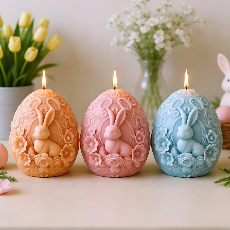 3D Easter Bunny Candle Molds Rabbit Flower Egg Candle Silicone