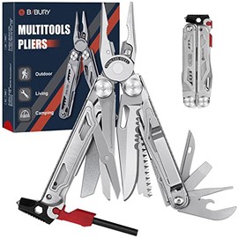 BIBURY Multitools, Camping Multi Tool Foldable Pliers with Upgraded Scissors and Hammer, Stainless Steel Multitools with Nylon Pouch, Ideal for Outdoor, Hiking - Gift for Dad Men Christmas Gifts