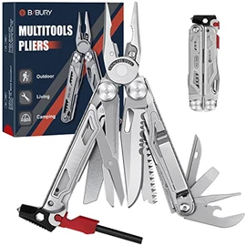 BIBURY Multitools, Camping Multi Tool Foldable Pliers with Upgraded Scissors and Hammer, Stainless Steel Multitools with Nylon Pouch, Ideal for Outdoor, Hiking - Gift for Dad Men Christmas Gifts