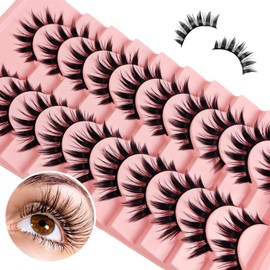 Manga Lashes Natural Wet Look Wispy Spiky Lashes 10 Pairs Anime Eyelashes Wispy Natural Lashes Extension Strip Thai Fake Eye Lashes Handmade Thick Soft Fake Eyelashes (A01)
