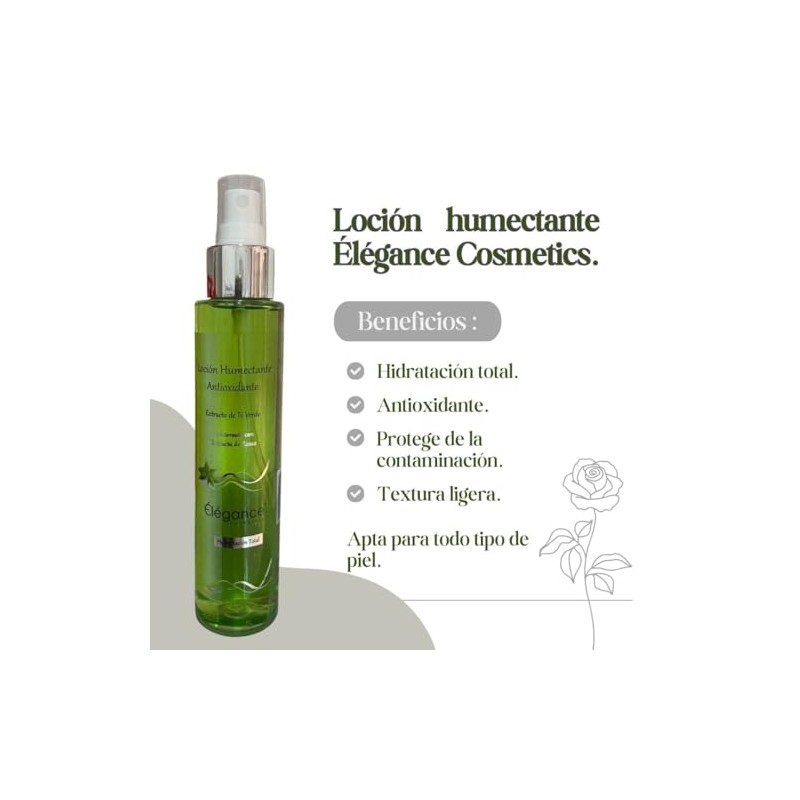 Kit Élégance Cosmetics, Loción Humectante de Té Verde + Desmaquillante