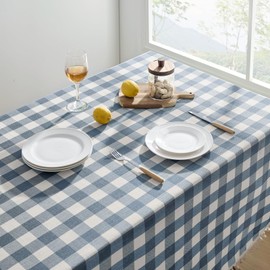Softalker Spring Checkered Tablecloth Rectangle, Heavy Weight Cotton Gingham Boho Table Cloth with Tassel, Wrinkle Free Buffalo Plaid Table Cover for Dining/Party/Outdoor - 55 x 70 Inch, Blue