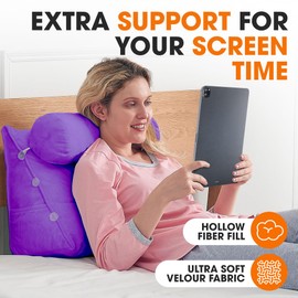Cheer Collection Reading Wedge Pillow - Adjustable Wedge Reading Pillow with Neck Support, Hollow Fiber-Filled Backrest Pillow for Reading, Gaming, and TV Watching, Purple