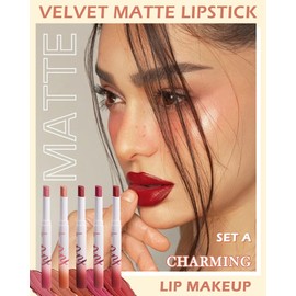 Matte Lipstick Kit-5 Colors Lip Tint Stain,Tube Crayon Lipstick Pen,Tinted Lip Gloss,Ruby Red Nude Dark Brown Plum Lipcolor Longlasting 24 hours Waterproof Labiales Mate,Makeup Gift for Women-Set A