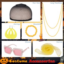 Mrs Roper Short Curly Wig Short Curly Orange Red Wig for Women Halloween Costume Cosplay Party Wigs Glasses Scarf Yellow Necklace Bracelet Earrings