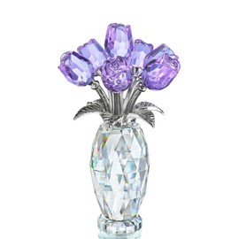 H&D HYALINE & DORA Crystal Rose Purple Flower Figurine,Rose Gifts for Mom Wife Grandma,Glass Flower Collectible Ornament Mother's Day Thanksgiving Anniversary Birthday Gifts