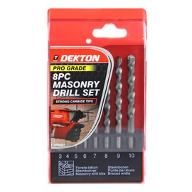 Dekton 8pc Pro Masonry Drill Set 2-10mm -Includes Heavy Duty Storage Case| Carbide Tip| Includes Drill 8 Sizes| Durable Carbide-tipped Bits For Concrete, Brick, Stone | High Performance & Precision