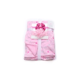 Cudlie Accessories Buttons and Stitches, Baby Girls, Blanket with 2 Headbands Set (Bunny Love)