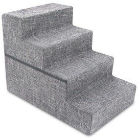 Best Pet Supplies Dog Stairs & Steps - Foam Steps for Small Dogs & Cats, Non-Slip Indoor Balanced Pet Step Support, Dog Ramp, No Assembly, Ash Gray Linen, Foldable 4-Step (22-inch Height)