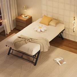 GarveeHome Stand Up Trundle Day Bed, Pop Up Trundle, Twin Trundle Bed Frame Only, Metal Slats Support with Lockable Casters, Black