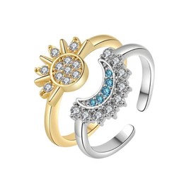 2Pcs Sun and Moon Gold Rings for Women, Adjustable Rings for Women Gold Rings Women-Thumb Rings for Women, Valentines Gifts for Her Wife Valentines Day Gifts Birthday Jewellery Gifts for Mum