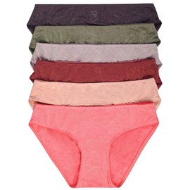 ToBeInStyle Women's 6-Pack Floral Accents Hipsters & Bikini Panties - Poly/Blend - Chain Link - XL, 6 Pack: Heathered Assortment W/ Chain Link Trim, X-Large