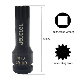 JEUCLEL M18 Triple Square Impact Spline Bit Socket, 18mm Metric 1/2-Inch Impact Drive Triple Square Socket, Cr-Mo Steel Lengthen Screwdriver Socket Adapter