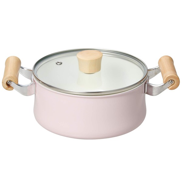 Bestco ND-8154 Double-Handed Pot, 6.3 inches (16 cm), Pink, Rurucella Ceramic, Induction Compatible Casserole