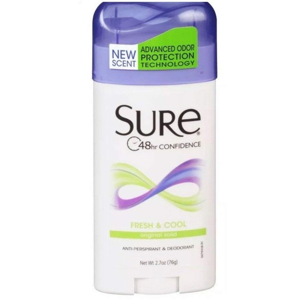 Sure Anti-Perspirant & Deodorant Invisible Solid Fresh & Cool - 2.6 oz, Pack of 4