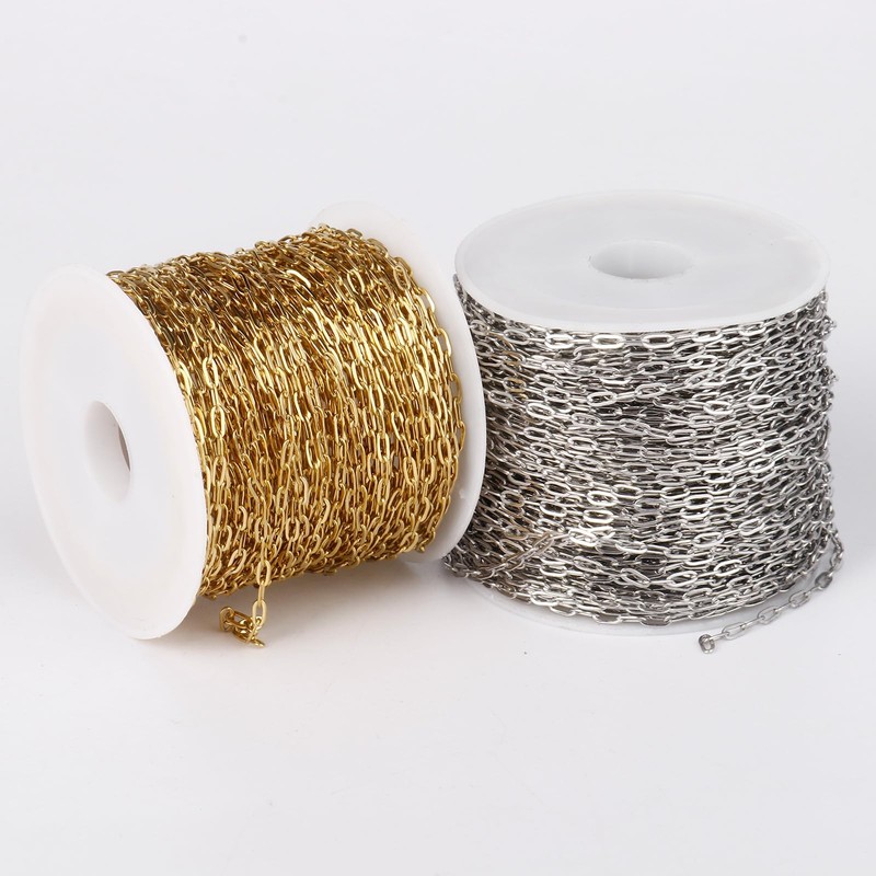 33FT Gold Paperclip Chain 2MM Stainless Steel Link Chain for