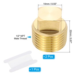 PATIKIL 1/2" NPT Male Brass Square Plug Fittings Set, 5Pcs Cored Thread Square Head Pipe Fittings Tubing End Sealing Cap with PTFE Tape for Boat, Drain Plug, Gas, Fuel Line