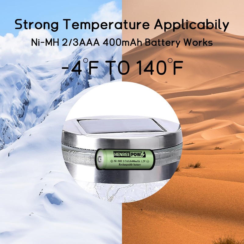 Henreepow Ni-MH 2/3AAA 1.2v 400mAh Rechargeable Batteries,Low Self-Discharge, Long Range