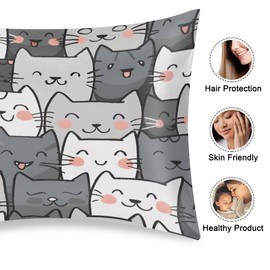 Satin Pillowcase for Hair and Skin Cute Cat Kitten Soft Silk Pillow Case with Envelope Closure Cooling Pillow Cases Slip King Size Pillow Cover for Women Men Kids Boys Girls 20x40