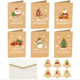 Merry Christmas Greeting Cards, ALXCD 12 Pcs Mini Size (7cm * 10.5cm) Cute Festival Greeting Cards & Envelopes for Christmas, Pack of 12, 2X6 Small Brown