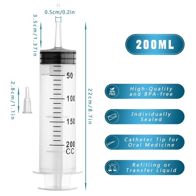 200ml Large Syringe Plastic, Pet Feeding Syringe Sterile Package for
