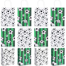 Qpout Qpout 12 Pack Soccer Party Bags With Handles, 6pcs Green Soccer Party Gifts Bags 6pcs White Soccer Party Treat Bags, Soccer Party Paper Bags for Kids Party, Soccer Candy Goodie Bags for Boys
