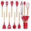 Kitchen Utensils set 12pcs Cookware gadgets with holder Silicone Wood