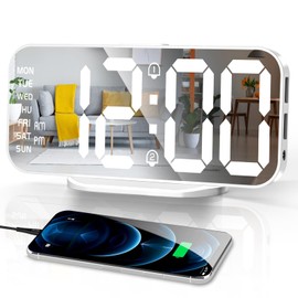 Alarm Clocks for Bedrooms, Slim LED Mirror Digital Alarm Clock, Large Display with Diming Mode, Dual Alarms & USB Ports, 4 Levels Brightness, Desk Clock for Office Home Bedroom Living Room Decor