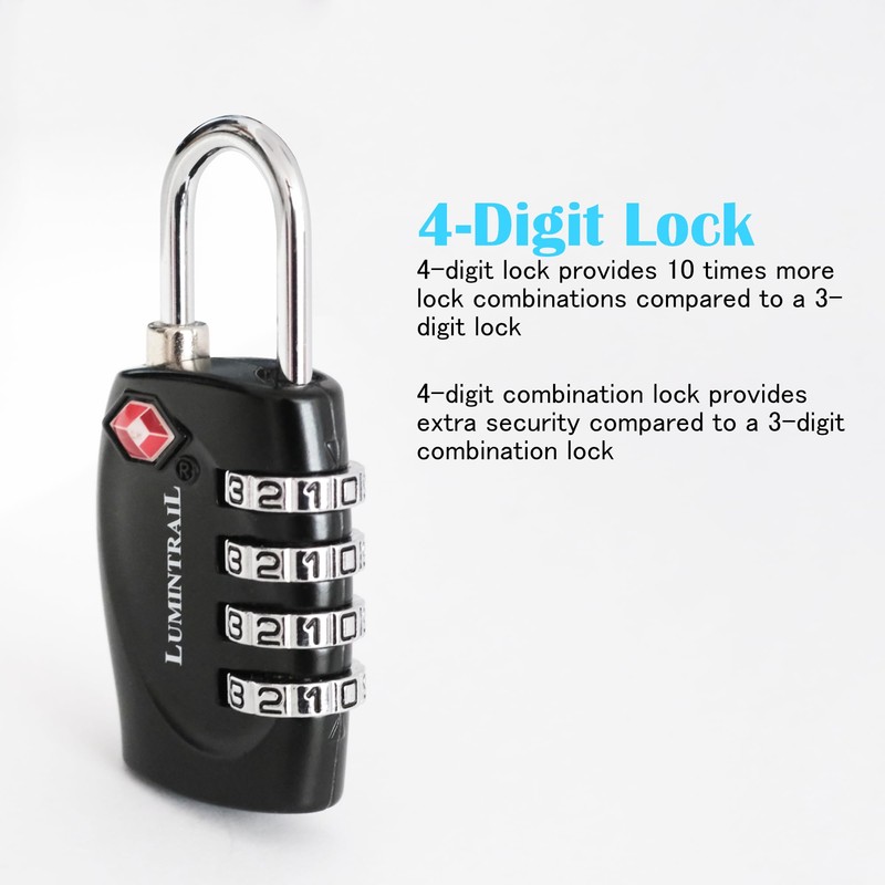Lumintrail TSA Approved Locks, 4 Digit Combination Luggage Locks TSA